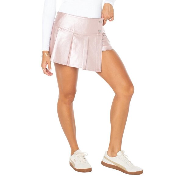 Celebrity Pink Women Faux Leather Pleated Skort, Size L, Metallic Pink, Mini - Picture 4 of 5